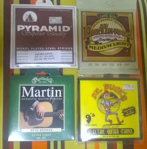 martin and eb acoustic strings, pyramid and dr duck's electric strings
